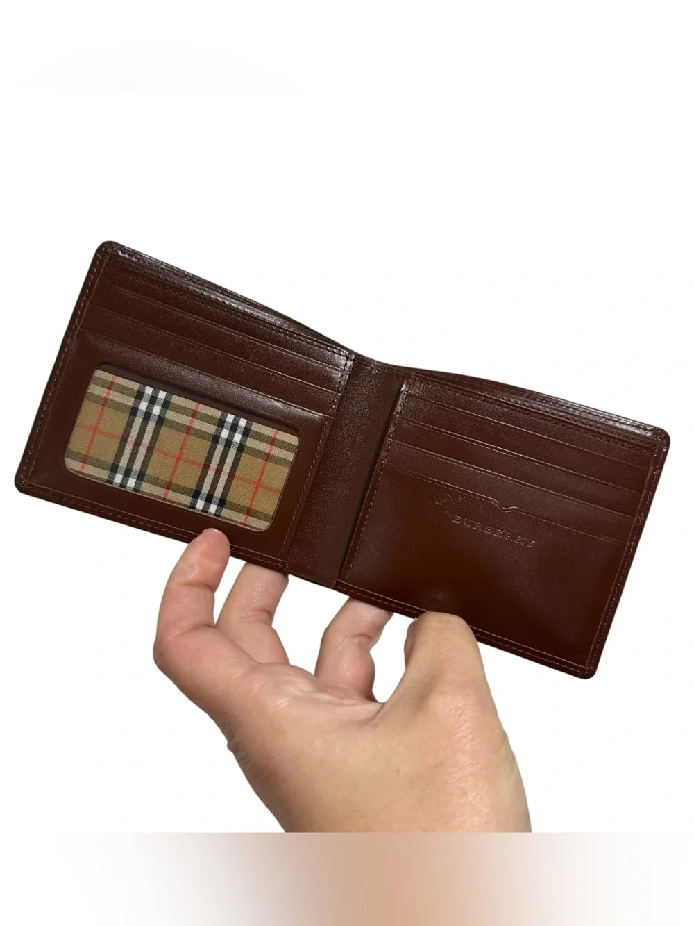 Burberry Brown Leather & Nova Check Men’s Bifold Wallet with Box